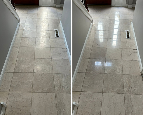 Floor Before and After a Stone Polishing in Cranberry Township, PA