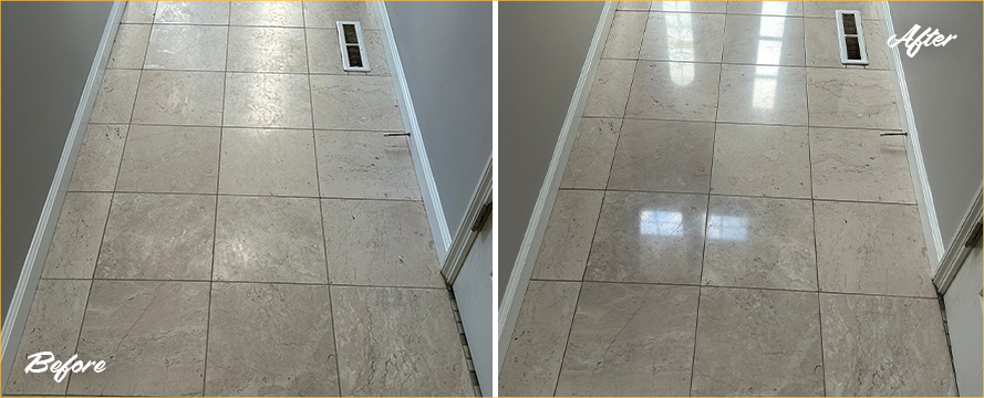 Marble Floor Before and After a Stone Polishing in Cranberry Township, PA