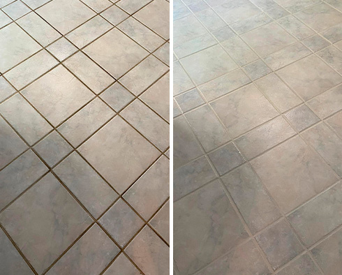 Ceramic Tile Floor Before and After a Grout Sealing in Cranberry Township