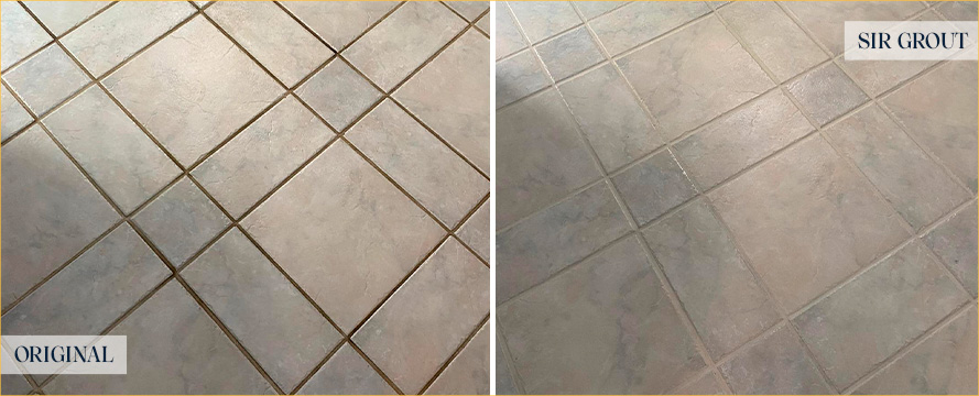 Ceramic Tile Floor Before and After a Grout Sealing in Cranberry Township