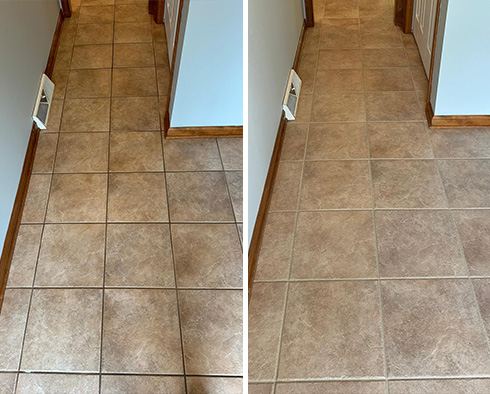 Living Room Floor Before and After a Grout Cleaning in Cranberry Township