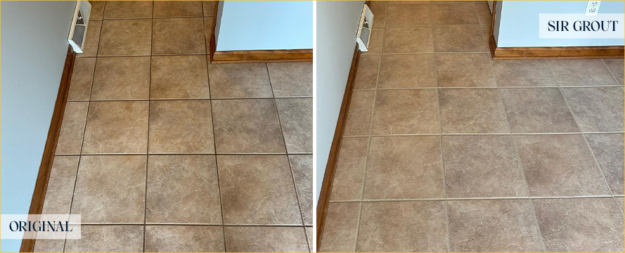 Living Room Floor Before and After a Grout Cleaning in Cranberry Township