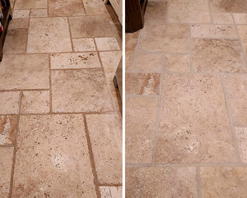 Travertine Floor Before and After a Stone Cleaning in Irwin, PA