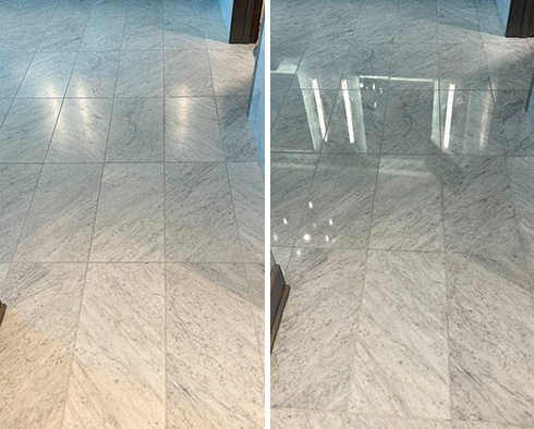 Floor Before and After a Stone Polishing in Mount Washington, PA