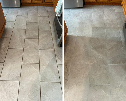 Kitchen Floor Before and After a Grout Cleaning in Gibsonia, PA