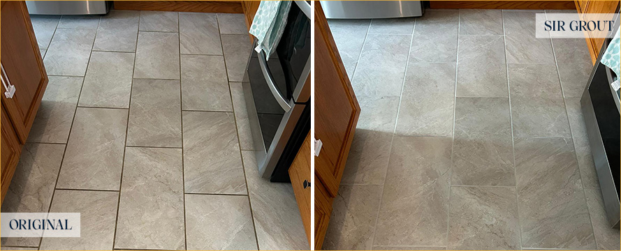 Kitchen Floor Before and After a Grout Cleaning in Gibsonia, PA