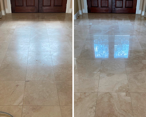 Floor Before and After a Stone Polishing in Upper St. Clair, PA