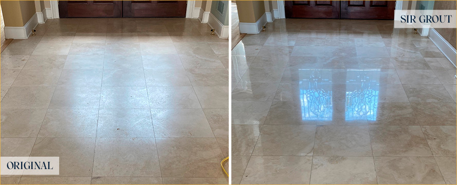 Floor Before and After a Flawless Stone Polishing in Upper St. Clair, PA