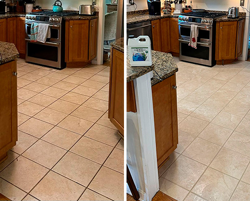 Kitchen Floor Before and After a Grout Cleaning in Fox Chapel, PA