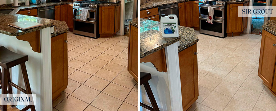 Kitchen Floor Before and After a Flawless Grout Cleaning in Fox Chapel, PA