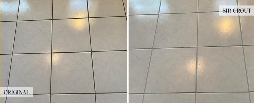 Tile Floor Before and After a Grout Cleaning in Allison Park