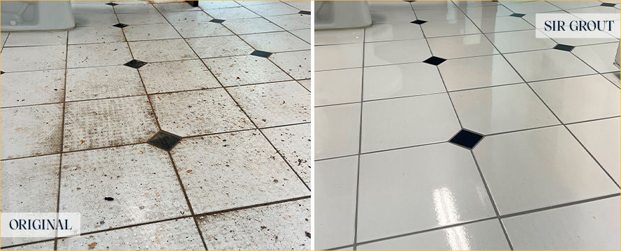 Bathroom Floor Before and After a Tile Cleaning in Upper St. Clair, PA