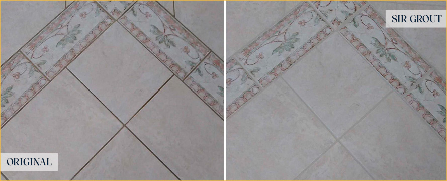 Tile Floor Before and After a Grout Recoloring in Oakmont