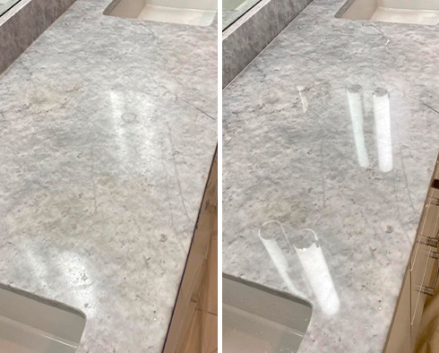 Marble Vanity Before and After a Stone Polishing in Pittsburgh